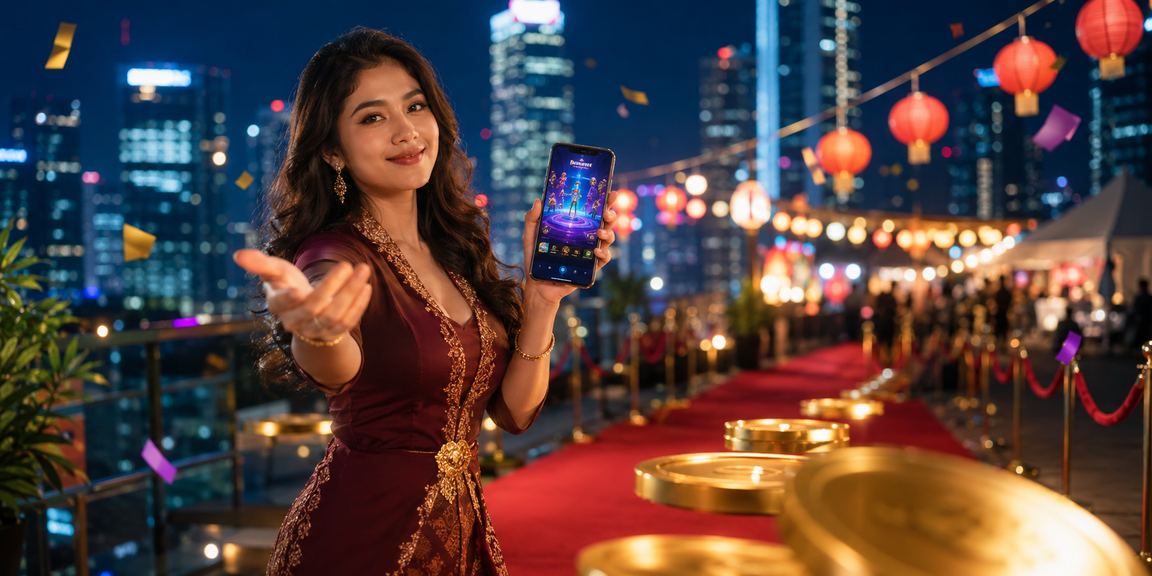 Pemain esports di pasar malam dengan nuansa kompetitif modern